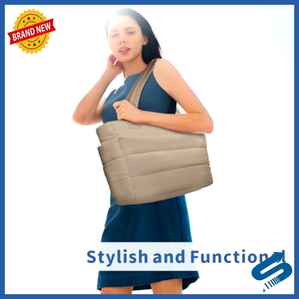 Lightweight Puffer Tote Bag with 9 Pockets, Laptop Sleeve, 30L Capacity - Picture 3 of 7